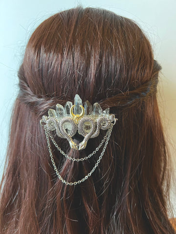 Quartz Crystal double snake hair clip