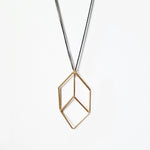 Brass cube optical illusion geometric necklace