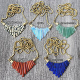 Stone Fan shaped Brass Necklace