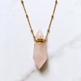 Rose Quartz essential oil bottle necklace