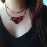 Stone Fan shaped Brass Necklace