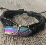 Titanium Quartz Crystal Leather Bracelet