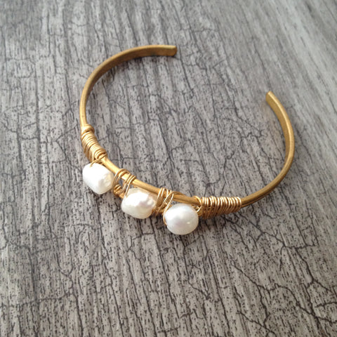 Pearl Brass Cuff Bracelet
