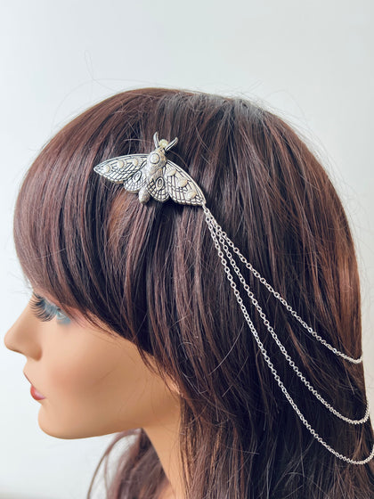 Silver Moth Hairchain