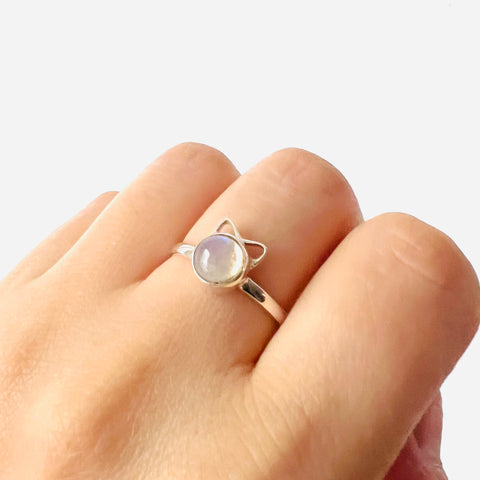 Sterling Silver Moonstone Cat Ring