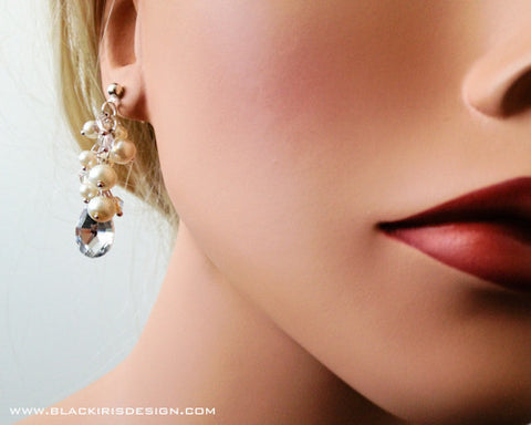 Cluster Pearl earrings with tear drop crystal