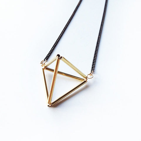 Geometric Brass Pyramid Necklace 3D