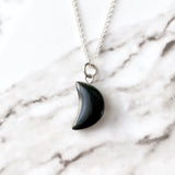 Obsidian Crescent Moon Sterling Silver Necklace