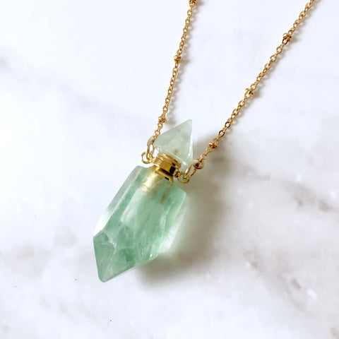 Green Fluorite essential oil bottle necklace