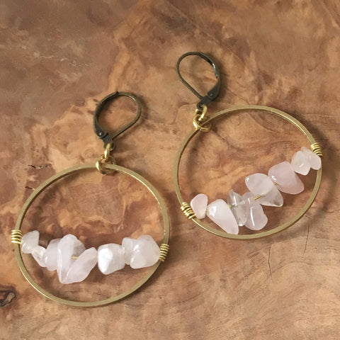 Rose quartz circle earrings
