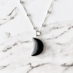 Obsidian Crescent Moon Sterling Silver Necklace