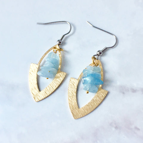Aquamarine brass earrings