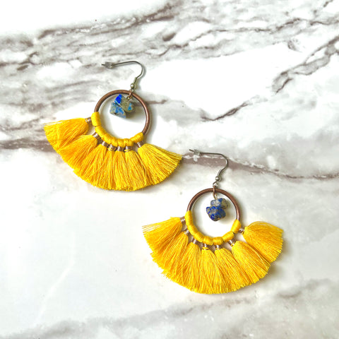 Lapis Lazuli yellow tassel earrings