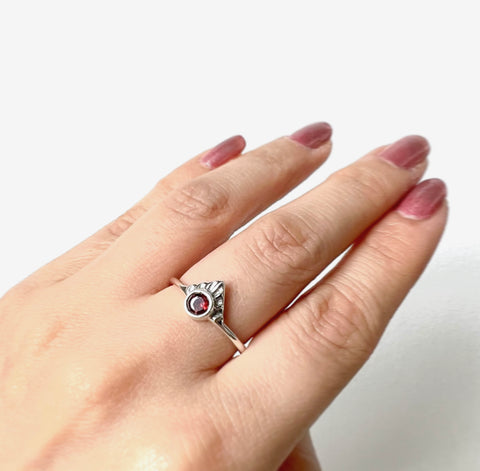 Sterling Silver triangle Red Garnet Ring