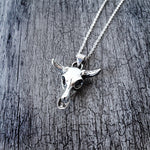Sterling Silver Bull Skull Necklace