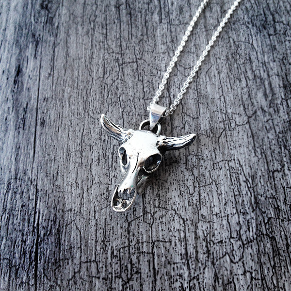 Sterling Silver Bull Skull Necklace Black Iris Design